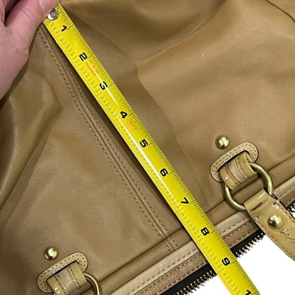 Coach Tan Leather Satchel Bag With Multiple Compartments & Gold Hardware - Picture 7 of 12
